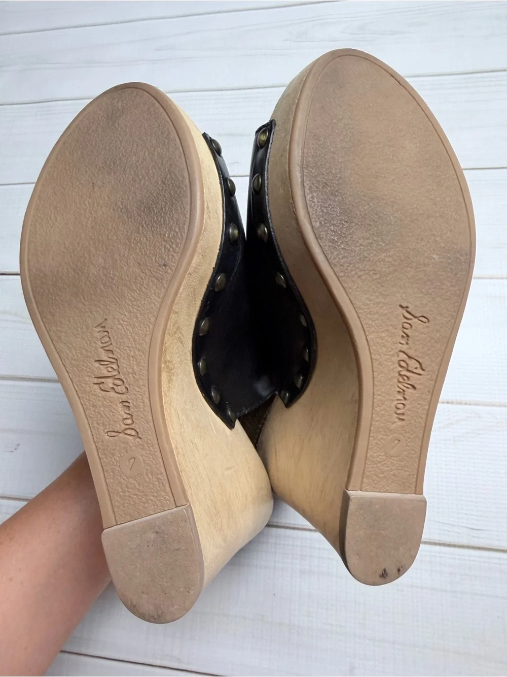 Sam Edelman Camilla Studded Wooden Wedge Platform Sandals - Size 7